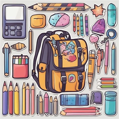 Premium Ai Image Set Of Hand Drawn Stickers Of School Supplies And