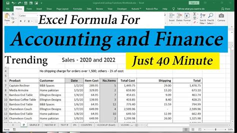 Excel Formulas For Accounting And Finance Youtube