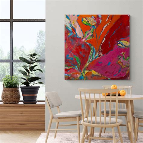 Red Canvas Wall Artabstract Wall Art Canvas Abstract Flower Etsy