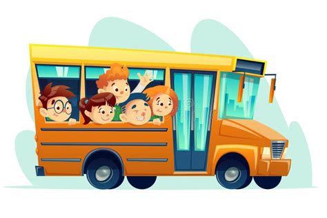 Autobus Scolaire De Bande Dessinée De Vecteur Complètement Des Enfants