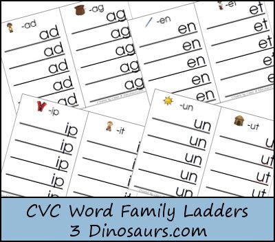 Scramble the letters in team to make a word for what dinosaurs eat. Free CVC Word Family Ladder Printables: -ad, -ag, -am, -an ...