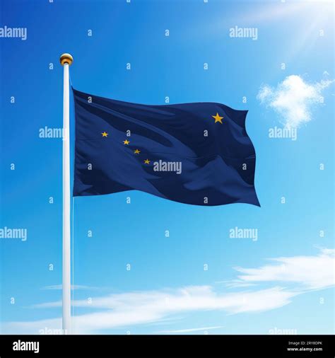 Waving Flag Of Alaska Is A State Of United States On Flagpole With Sky