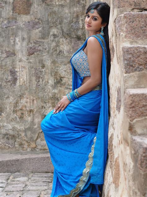 Actress Side View Blue Saree Hot Photo Still Vimala Raman New Images Actresshdwallpapers