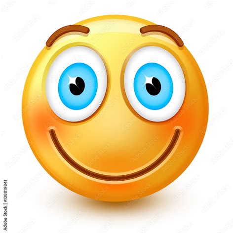 Cute Smiley Face Emoticon Or 3d Happy Emoji With Smiling Mouth Happy Eyes And Red Cheeks Stock
