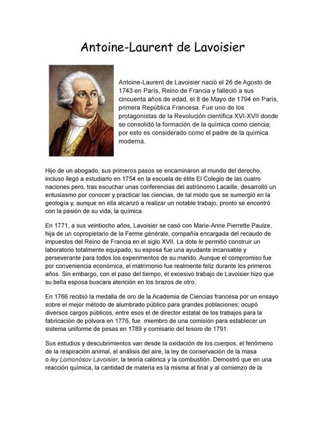 Biografias Lecture Notes 1 Antoine Laurent De Lavoisier Antoine