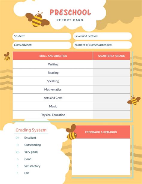 Bee Preschool Report Card Template Visme Pertaining To Preschool