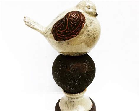 Vintage Raku Ceramic Raku Bird On A Sphere Ceramic Raku Sculpture