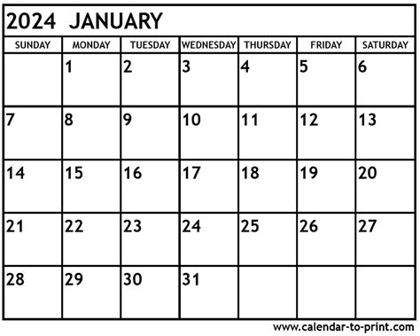 Printable 2024 January Calendar Auria Carilyn