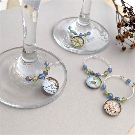 Personalised Wine Glass Charms With Custom Map Location Etsy Uk