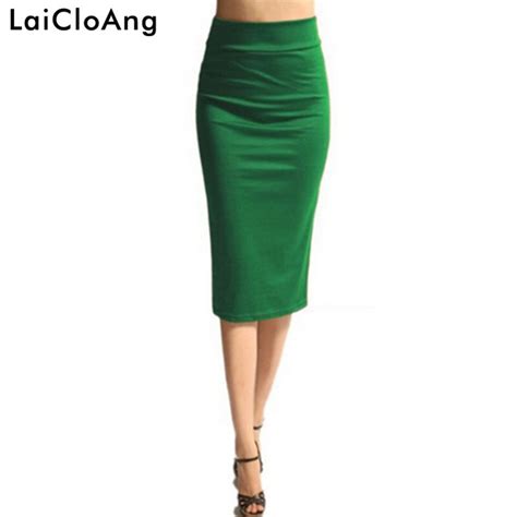 Fashion High Waist Skirt Women Summer Style Package Hip Knee Length Solid Pencil Skirt Slim All