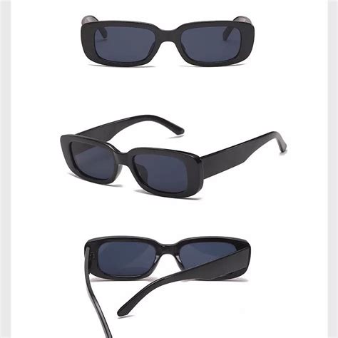 Black Rectangular Oval Thin Sunglasses Etsy
