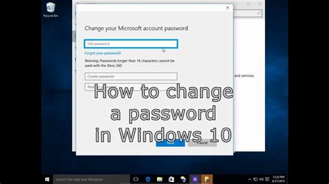 How To Change A Microsoft User Password In Windows 10 Youtube
