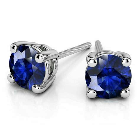 Blue Earrings 2 00ct Round Blue Sapphire Stud Earrings Real Etsy