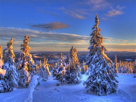 Nature Landscapes Winter Snow Mountains Sunset Sunrise Sky Hdr