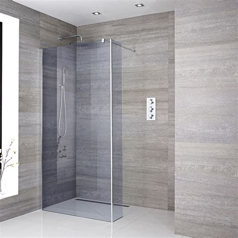 Milano Portland Luna Smoked Glass Wet Room Shower Enclosure With Hinged Return Panel Choice