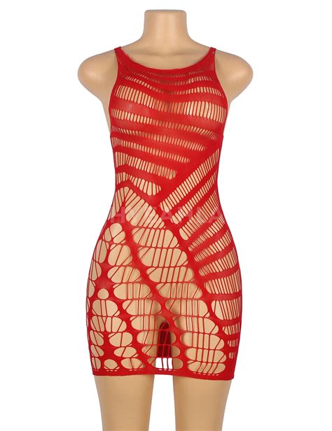 Red Hollow Out Fishnet Sexy Bodystocking