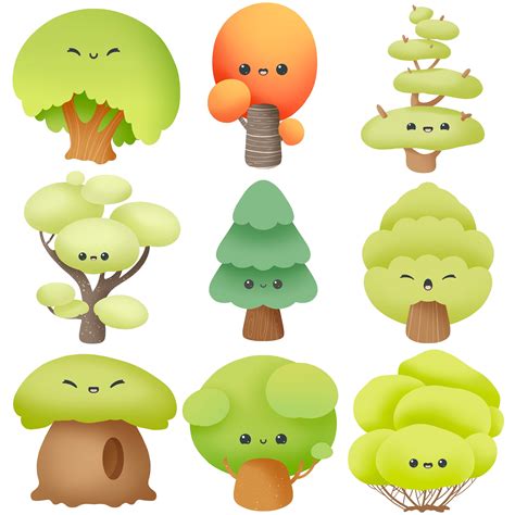 Cute Kawaii Printable Trees Clipart Commercial Use Png Etsy