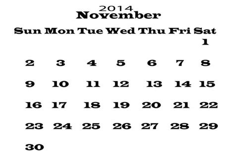 2014 Calendar November Template Free Stock Photo Public Domain Pictures