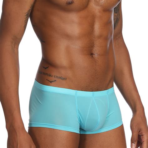 Fashion Mens Ice Silk Seamless Sexy Perspective Breathable Pouch U Convex Underwear Boxer Newchic