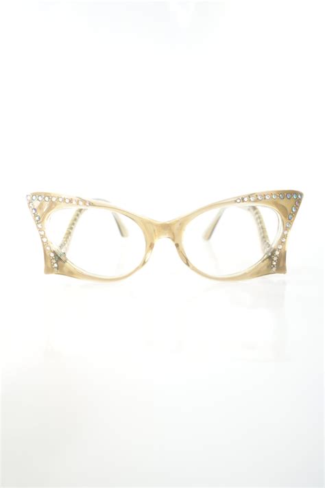 French Rhinestone Showgirl Eyeglasses Clear Ab Crystal Etsy In 2021 Vintage Cat Eye Glasses