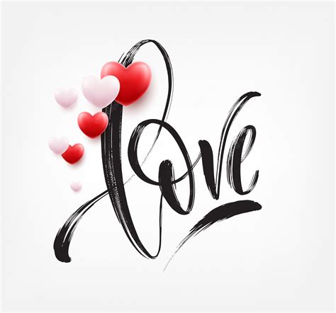 Premium Vector Love Word Hand Drawn Lettering With Red Heart Vector