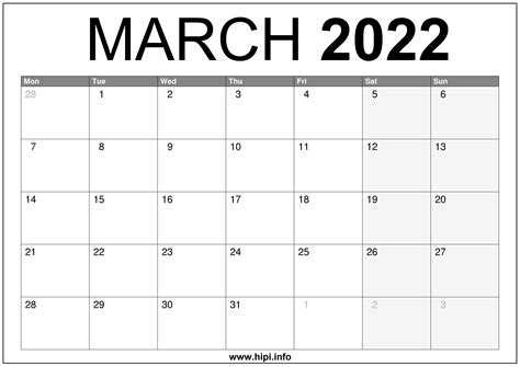 March 2022 Calendar Printable Background