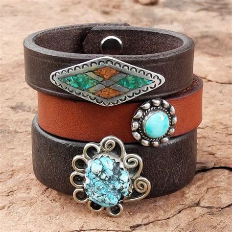 Turquoise And Leather Cuff Bracelet Old By RocaJewelryDesigns Leather