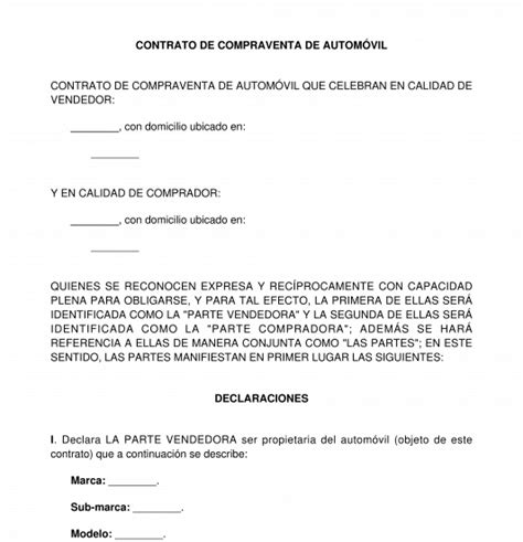 Contrato De Compraventa De Automóvil Modelo Formato