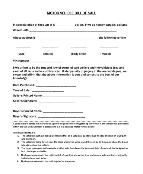 Motorcycle Bill Of Sale Template Word Pdf Template