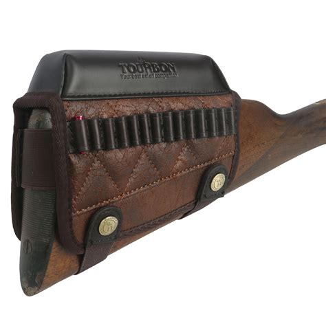 Tourbon Pu Leather Butt Stock Cartridge Holder Rifle Cheek Rest Pouch