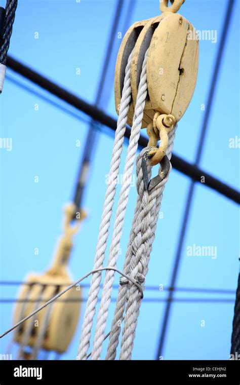 Masts And Rope Of Sailing Ship Old Boat Detail Stock Photo Alamy