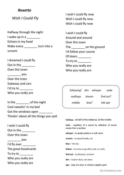 I Wish I Could Fly Song By Roxette S English Esl Worksheets Pdf And Doc