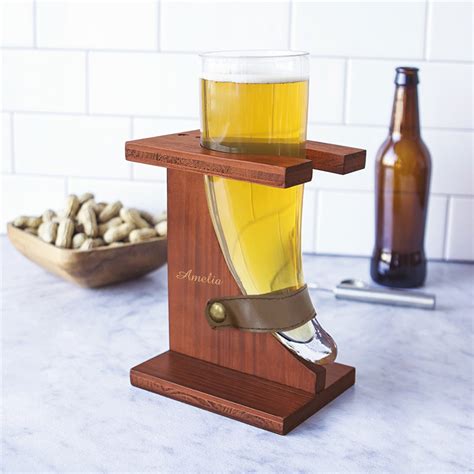 Engraved Personalized Glass Drinking Horn With Stand