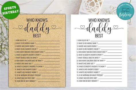 Editable Who Knows Daddy Best Game Baby Shower Game DIY Createpartylabels