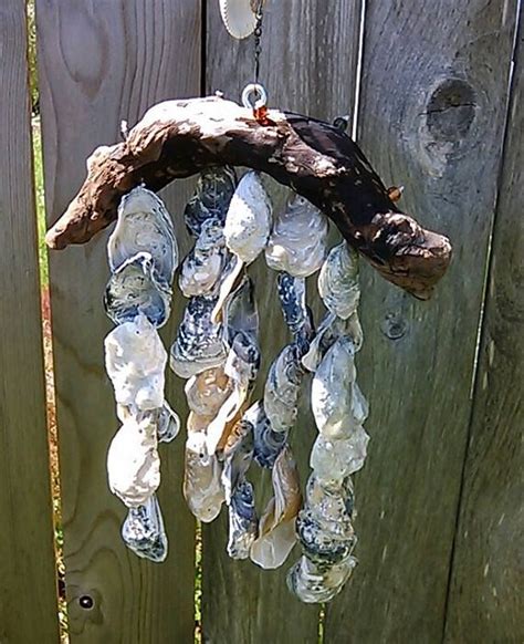 Oyster Shell Wind Chime Driftwood Mobile Outdoor Beach Garden Etsy