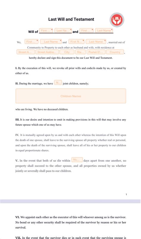Will Form For Married Couple Sign Templates Jotform
