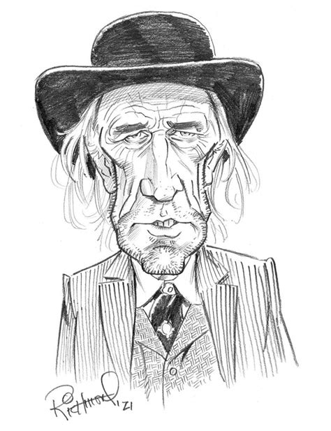A Drawing Of An Old Man Wearing A Hat And Suit With His Eyes Closed