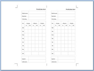 My Life All In One Place Weekly Time Sheet To Print For Your Filofax