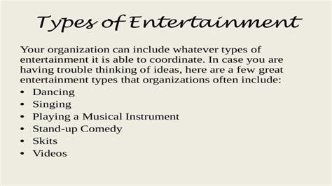 Types Of Entertainment Pdf My Desqs