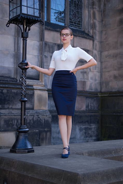 Formal Business Pencil Skirt And Blouse Outfit For Corporate Women
