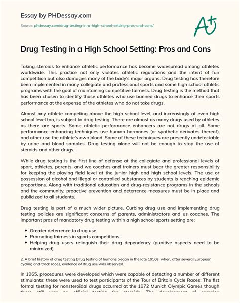 Drug Testing In A High School Setting Pros And Cons Argumentative