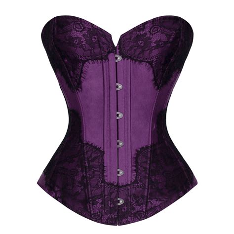 retro purple satin corset lace embellished overbust corset n18018