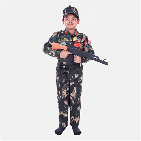 Army Dress For Kids Polyester Fabric Indian Military Soldier Costume