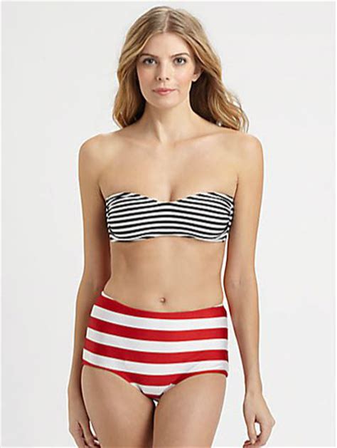 Norma Kamali Striped Bandeau Bikini Top And Striped High