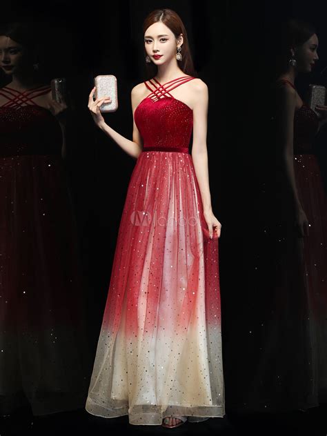 Burgundy Prom Dress Korean Velvet Designed Neckline A Line Sleeveless Sequins Party Dresses