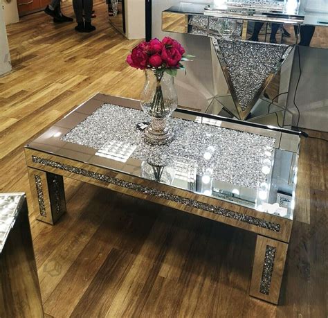 Modern Luxury Sparkle Crushed Glass Diamond Coffee Table