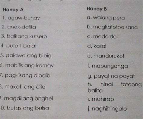 II A Panuto Hanapin Sa Hanay B Ang Kahulugan Ng Mga Salitang Nasa