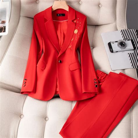 Red Suit Jacket Womens Autumn And Winter High End And Fashionable