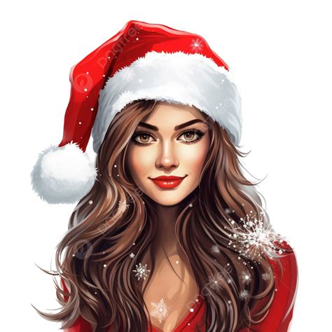Beautiful Girl In A Santa Hat Vector Illustration Christmas Fur Coat