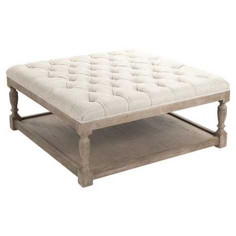 An ottoman coffee table, in particular is useful in a small living room since it can be used as extra seating. Square Tufted Linen Limed Grey Oak Coffee Table Ottoman ...